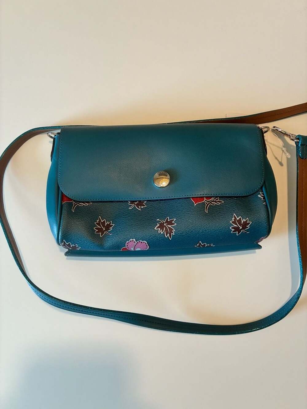 Coach SV/Dark Teal Wildflower Reversible Flap Crossbody Bag F12012